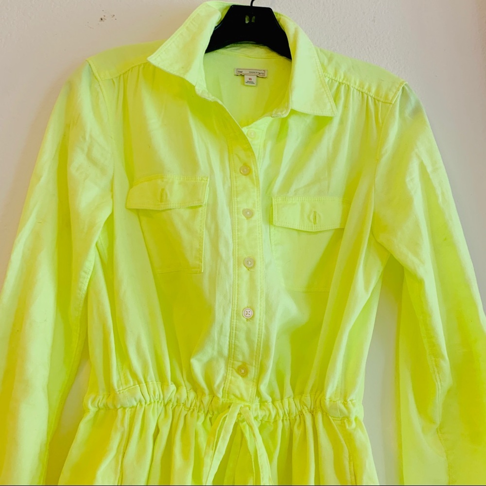 Gap Neon Green Drawstring Button Up Mini Shirt Dr… - image 3